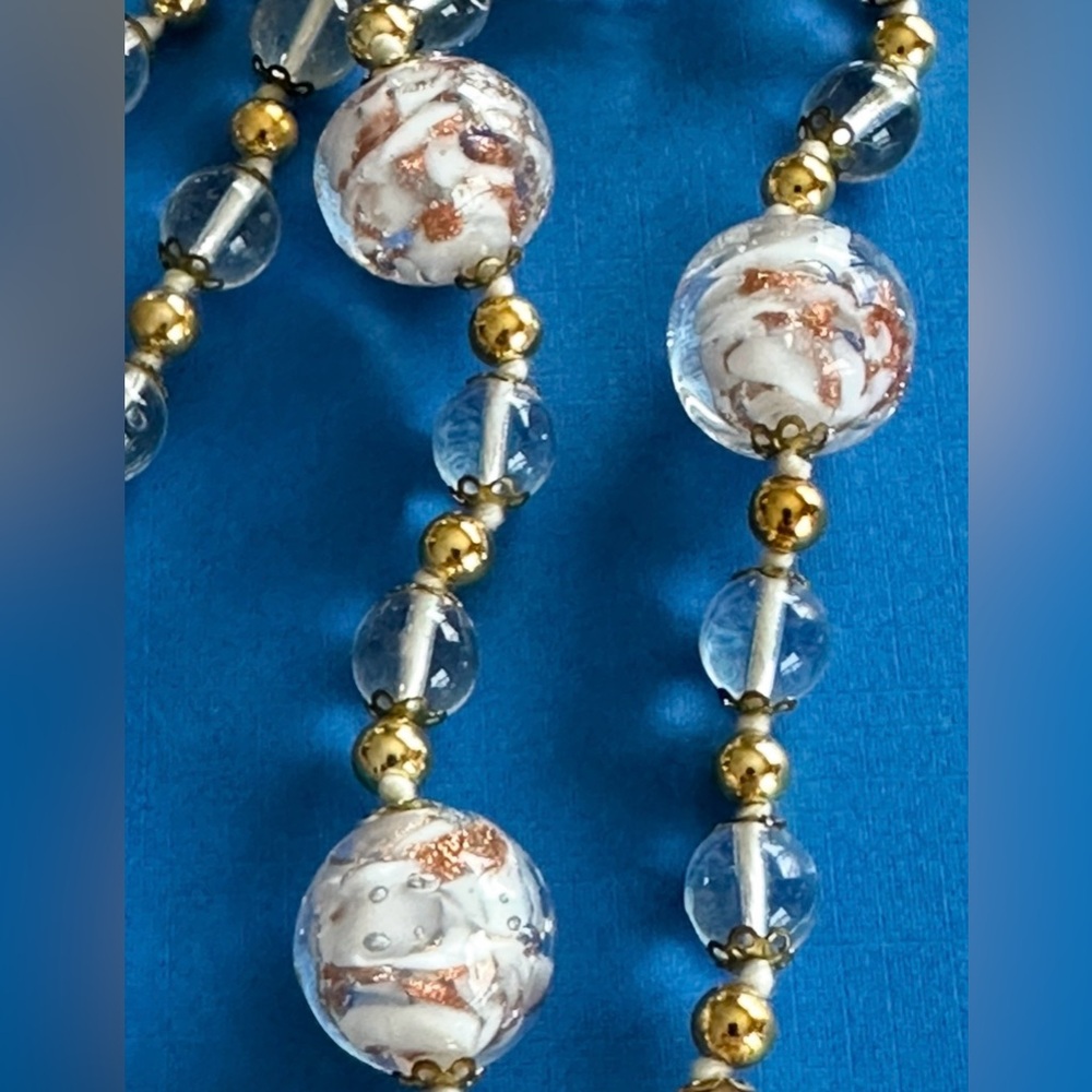 VTG Venetian Art Glass Round Beaded Necklace 22”L